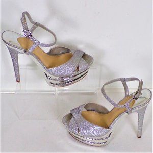 GIANNINI BINI size 9.5M silver glittery ultra-high-heel platform party sandals